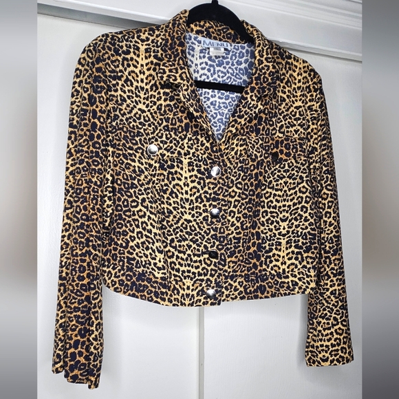 90s VTG MENU Leopard Print Cropped Jacket Sz 12 - Picture 2 of 7